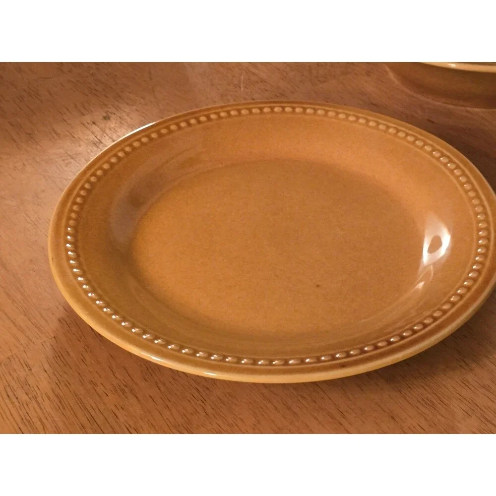 Pier 1 Spice Route Ginger Stoneware 3 Pc Set Beaded Rim Soup Bowl Salad Plates